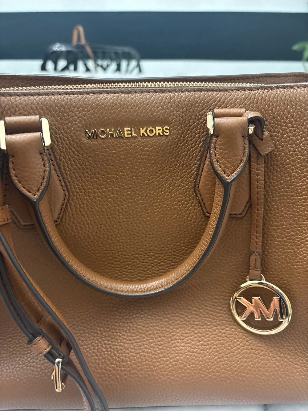 Michael Kors Brown Pebbled Leather Crossbody Satchel with Gold Hardware